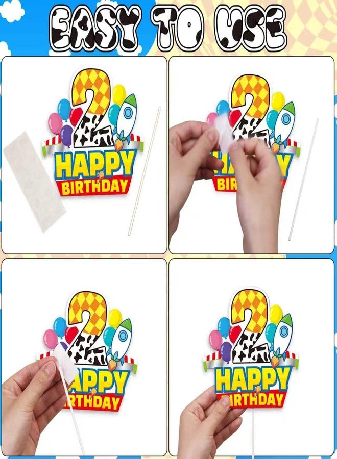 CHENRINDECO 2th Cartoon Story Birthday Candle, Blue Sky White Cloud Balloon Cupcake Toppers, Cartoon Themed Birthday Party Supplies - Image 4