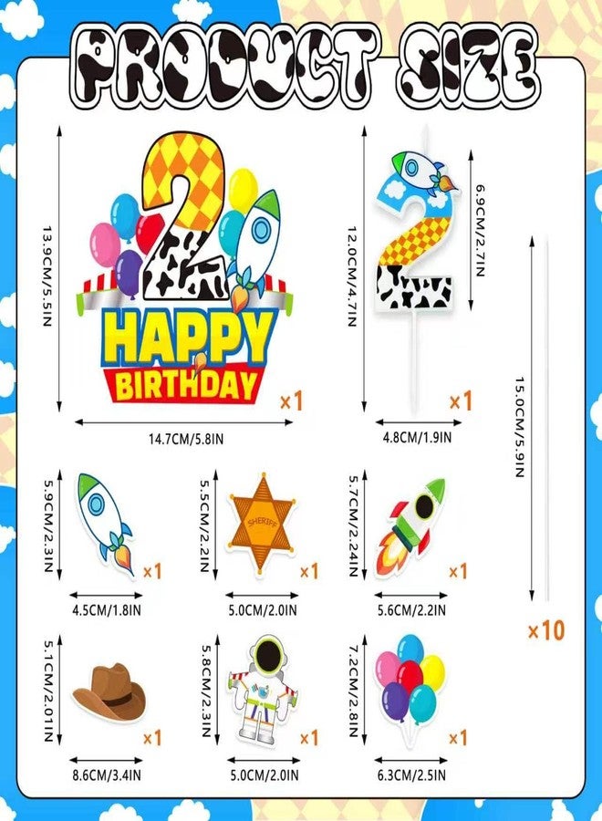 CHENRINDECO 2th Cartoon Story Birthday Candle, Blue Sky White Cloud Balloon Cupcake Toppers, Cartoon Themed Birthday Party Supplies - Image 5