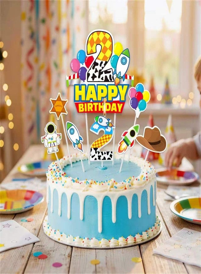 CHENRINDECO 2th Cartoon Story Birthday Candle, Blue Sky White Cloud Balloon Cupcake Toppers, Cartoon Themed Birthday Party Supplies - Image 2