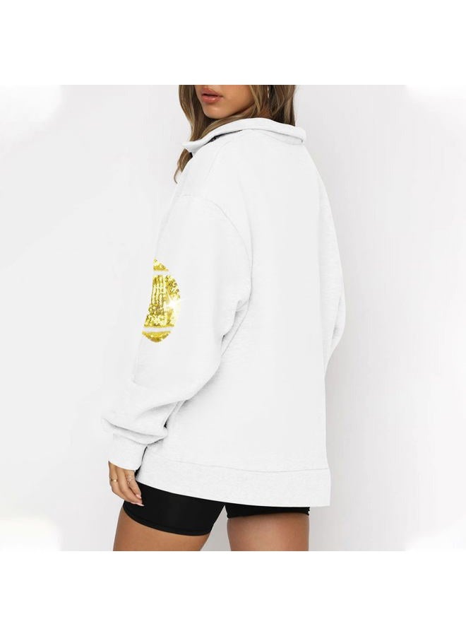 MAXIMGR Womens Sequin Football Sweatshirt Game Day Graphic 1/4 Zip Shirts Sunday Funday Pullover Casual Long Sleeve Tops, White, XXL - Image 3