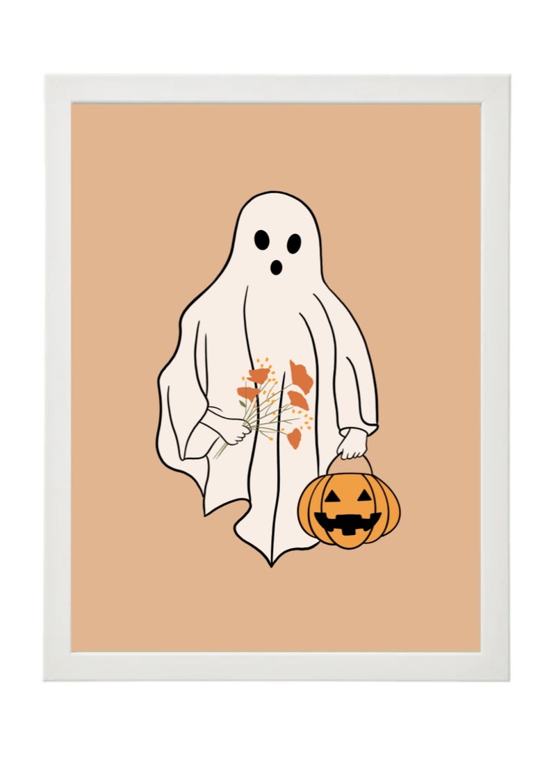 Halloween Ghost and Pumpkin Framed Poster 30x40cm - Spooky Wall Art Decor for Home, Office, or Party , Trick or Treat Pumpkin Artwork, Halloween Decoration Gift Idea