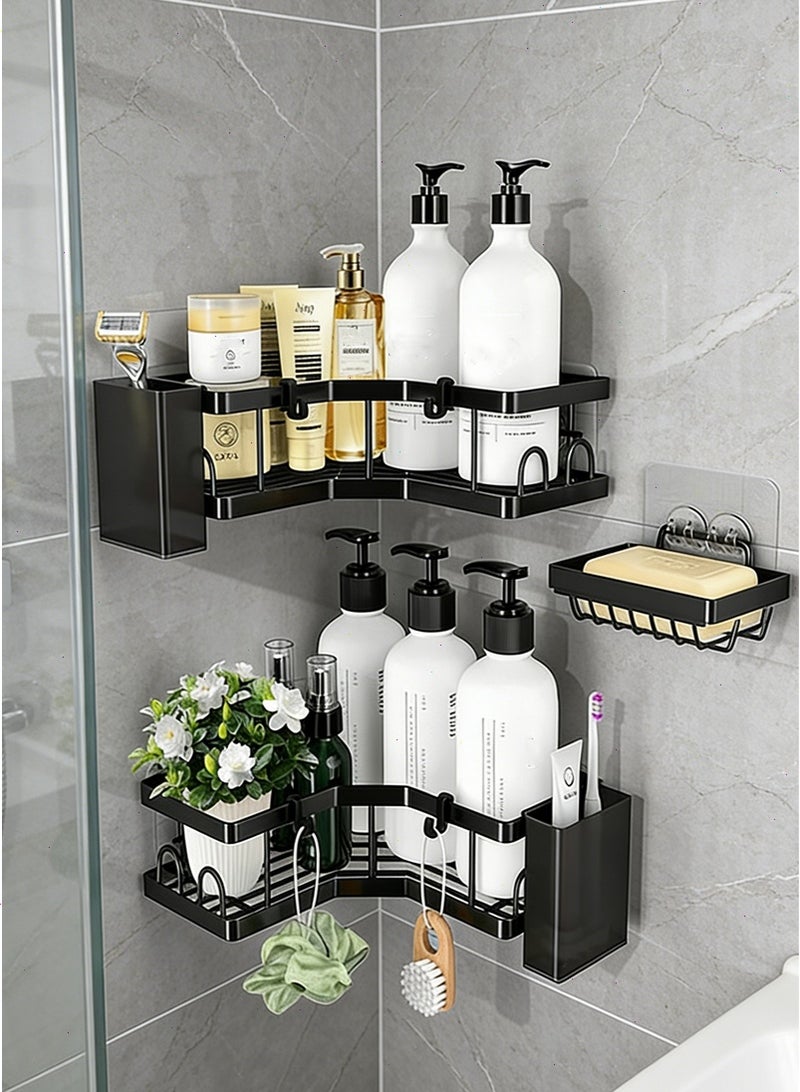Yoawllty Shower Caddy 3 Packs, Bathroom Accessories Shelves for Bathroom Kitchen Storage, No Drilling Bathroom Shelves Corner Shower Caddy Rack with Hooks, Toothbrush Holder, Soap Holder - Image 1