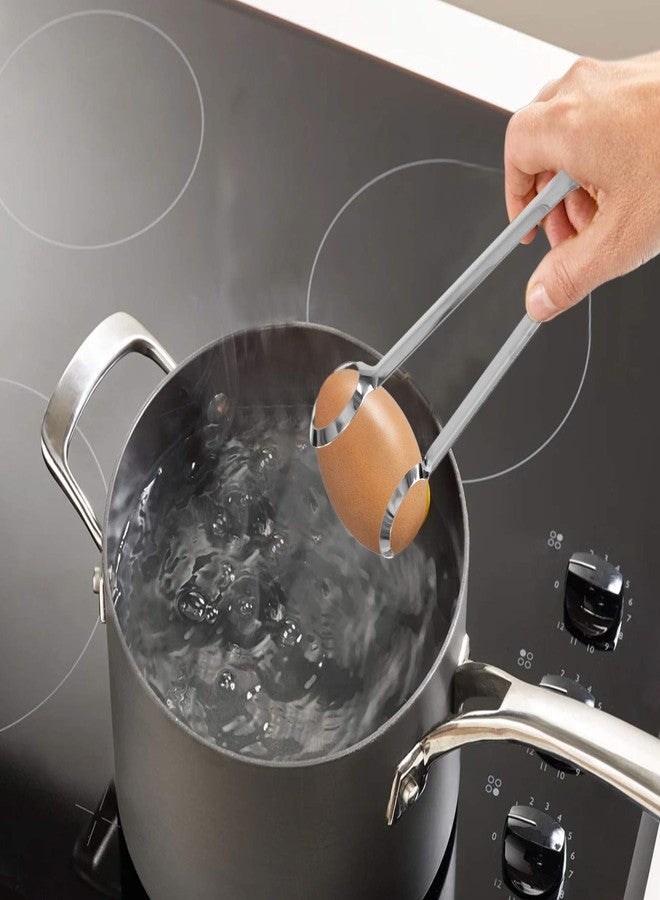 HOME-X Egg Tongs, Stainless-Steel Kitchen Tongs, Tongs for Serving Food, Dishwasher-Safe Metal Kitchen Utensils for Cooking, 7 ½” L x 1 ½” W x 3" H, Stainless-Steel - Image 2