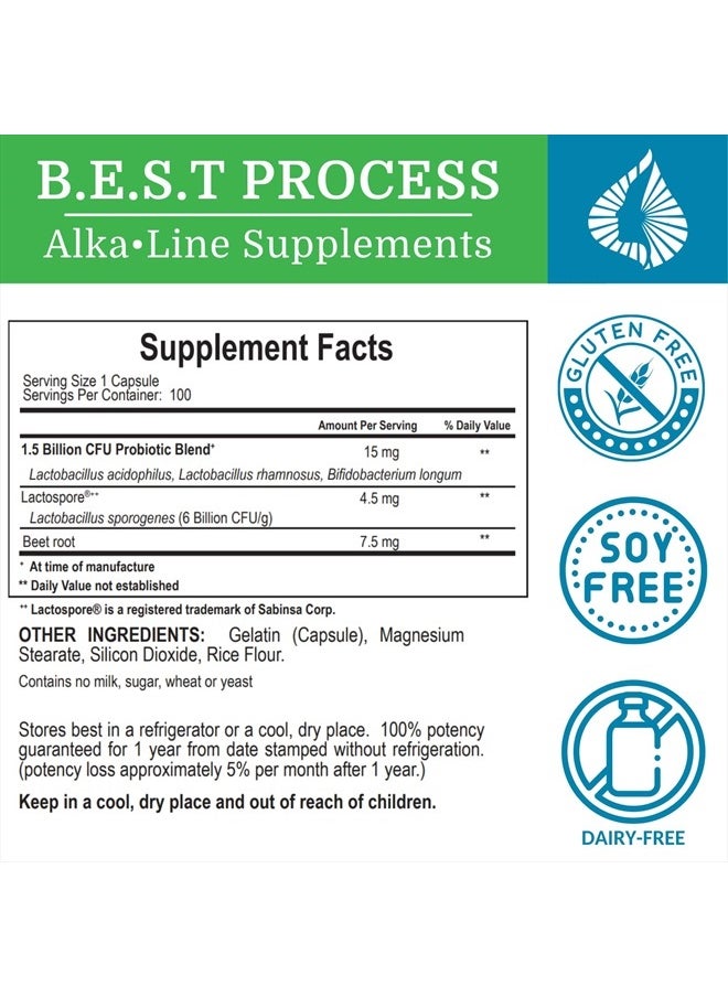 Alkadophilus Best Process Alkaline — No Refrigeration Probiotic & Prebiotic Digestive Supplement — 1.5 Billion CFU of Good Bacteria & Beetroot