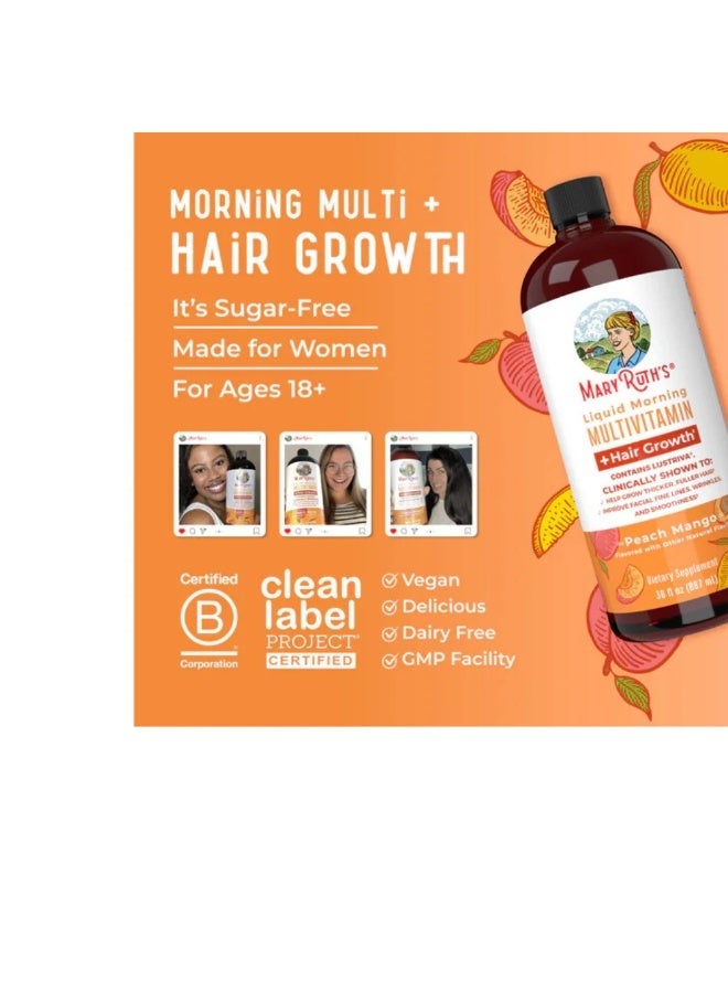 MaryRuth's Liquid Morning Multivitamin + Hair Growth  Peach Mango 30 fl oz (887 ml) - Image 3