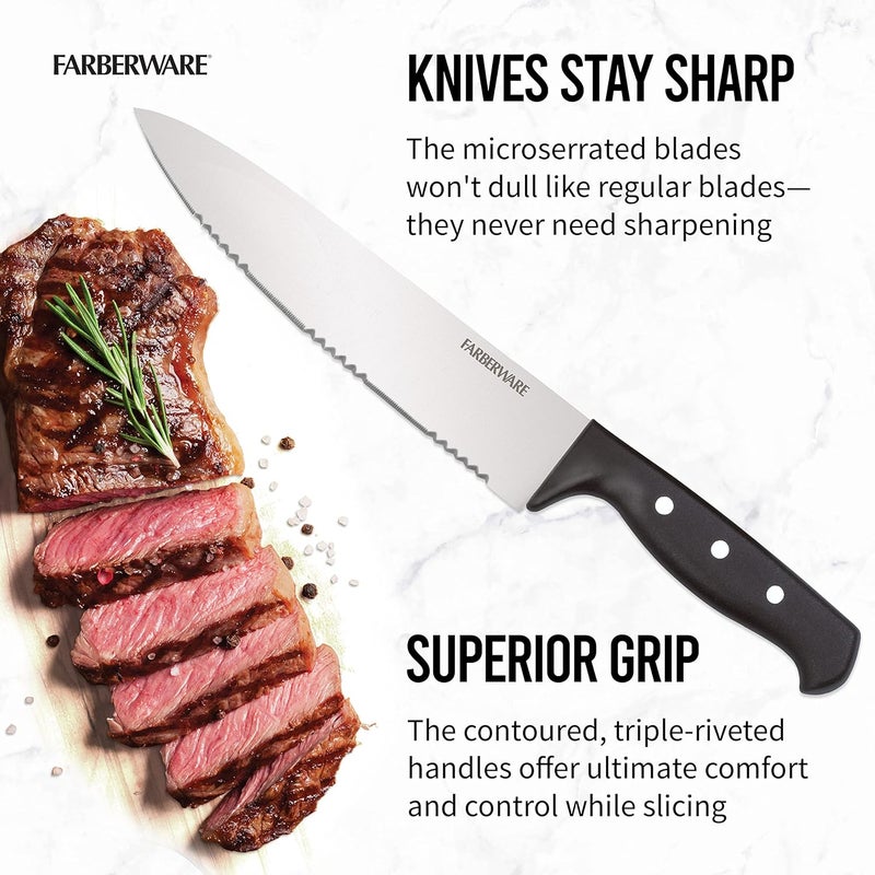 Farberware 22-Piece Never Needs Sharpening Triple Rivet High-Carbon Stainless Steel Knife Block and Kitchen Tool Set, Black, Durable ANDPrecision Cutlery - Image 3