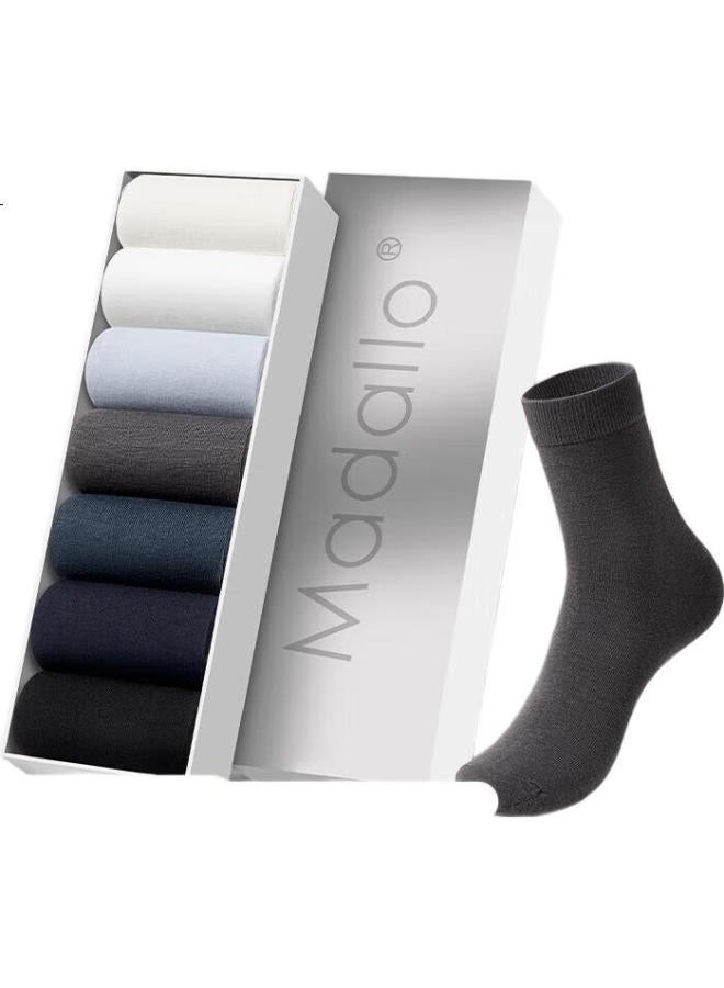 Madallo 7 Pairs Of Men'S 100% Cotton Thin Summer Anti-Odor Breathable Business Casual Mid-Calf Socks - Image 1