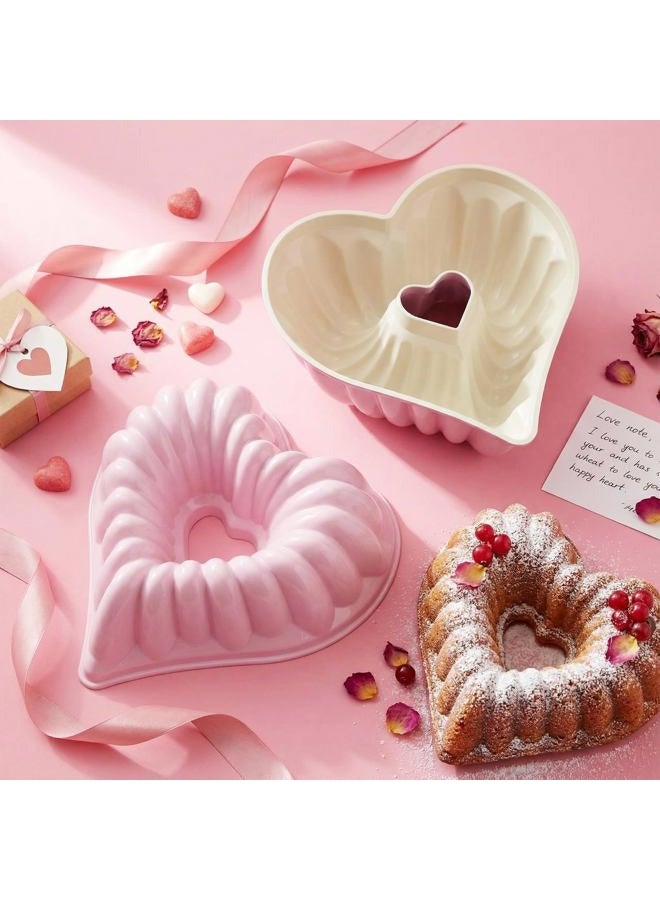 Layhit 2 Pcs 10 Inches Heart Shaped Fluted Cake Pan Aluminum Heart Cake pan Non Stick Oven Baking Mold for Birthday Wedding Family Party Kitchen Accessories (Pink) - Image 2