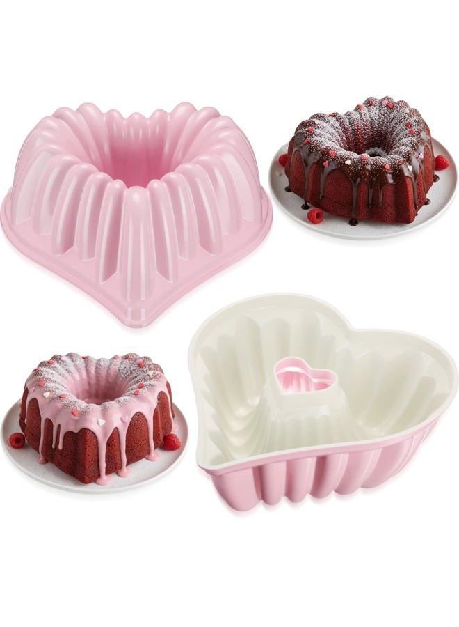 Layhit 2 Pcs 10 Inches Heart Shaped Fluted Cake Pan Aluminum Heart Cake pan Non Stick Oven Baking Mold for Birthday Wedding Family Party Kitchen Accessories (Pink) - Image 1