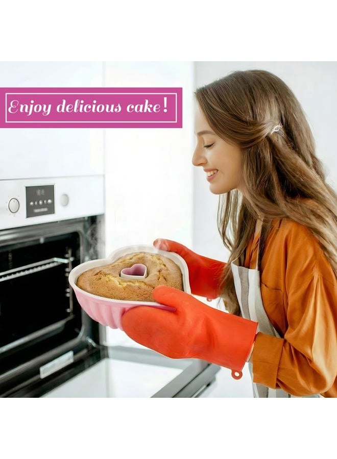 Layhit 2 Pcs 10 Inches Heart Shaped Fluted Cake Pan Aluminum Heart Cake pan Non Stick Oven Baking Mold for Birthday Wedding Family Party Kitchen Accessories (Pink) - Image 4