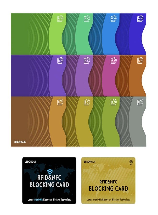 LEDONGUS RFID Blocking Card Sleeves, 12-Pack with 2 RFID Blocking Cards|Anti-Theft Protection for Credit Cards| Contactless Skimming Defense,Ultra-Slim & Stylish|Multi-Color - Image 1