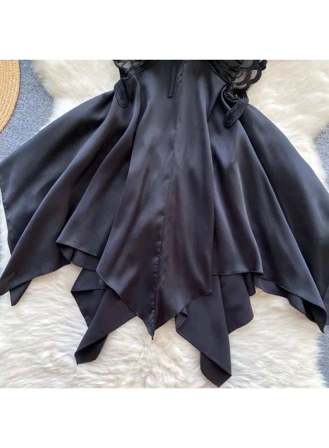 Caprisious  Elegant Butterfly-Inspired Halter Neck Satin Dress with Lace Bodice for Women | Best Price UAE