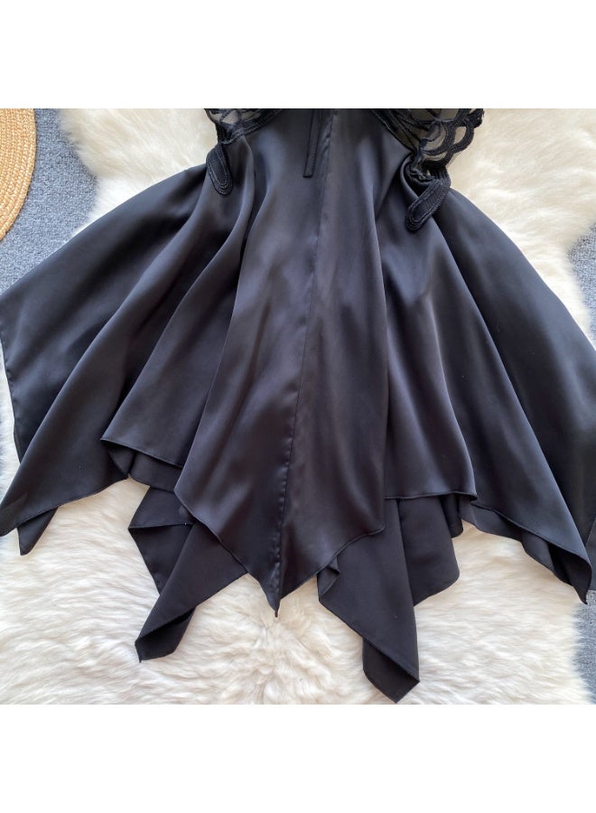 Caprisious Elegant Butterfly-Inspired Halter Neck Satin Dress with Lace Bodice - Image 3