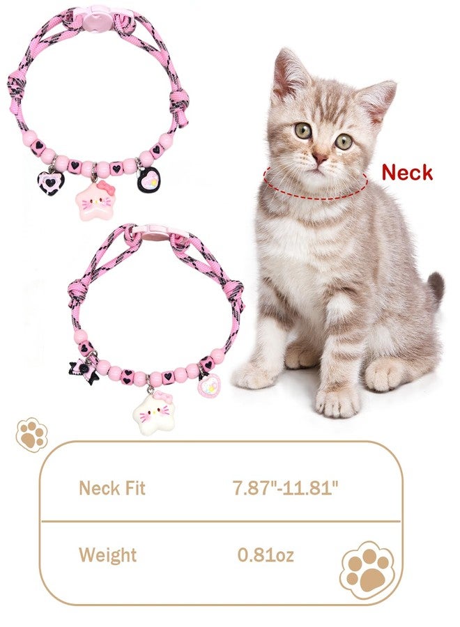 GoldTiger Beaded Cat Collar，Cute Cat Collar with Breakaway and Star Pendant - Adjustable Bracelet Style for Medium to Small Cats, Size 7.87~11.81 Inches - Image 5
