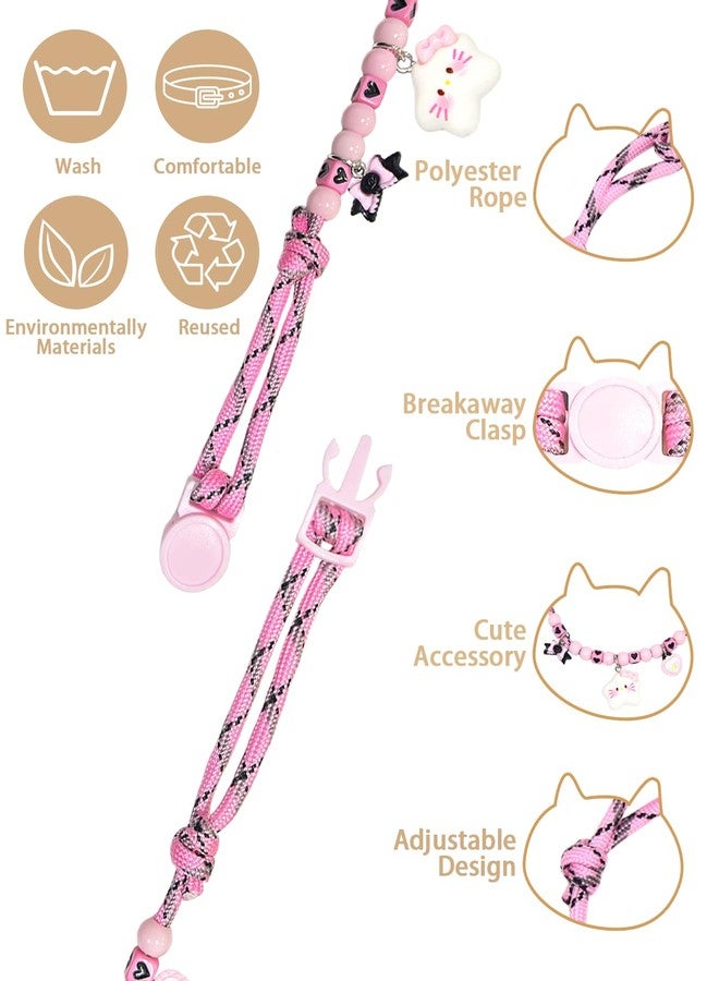 GoldTiger Beaded Cat Collar，Cute Cat Collar with Breakaway and Star Pendant - Adjustable Bracelet Style for Medium to Small Cats, Size 7.87~11.81 Inches - Image 2