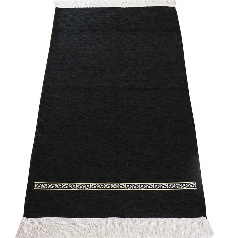 Modefa Turkish Islamic Prayer Rug - Chenille Praying Mat Sajada for Men and Women - Traditional Muslim Praying Carpet Janamaz - Ramadan or Eid Gift - Luxury Woven Meccan (Black Simple) - Image 3