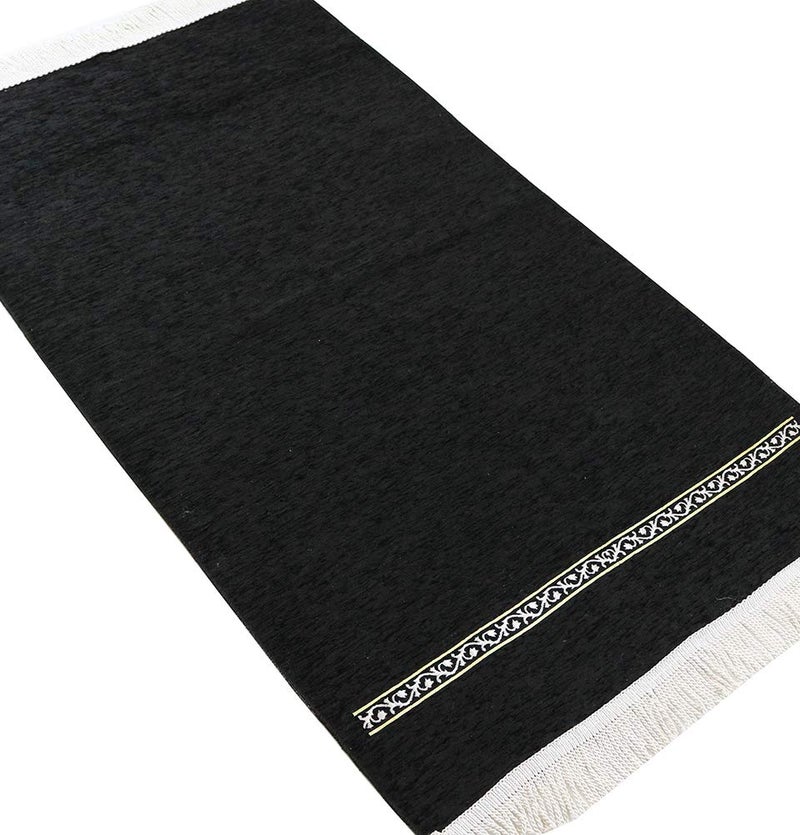 Modefa Turkish Islamic Prayer Rug - Chenille Praying Mat Sajada for Men and Women - Traditional Muslim Praying Carpet Janamaz - Ramadan or Eid Gift - Luxury Woven Meccan (Black Simple) - Image 2