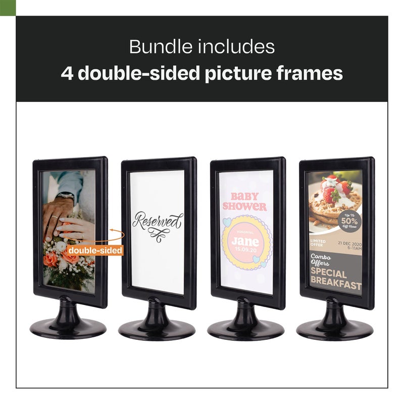ALBEN Double Sided Standing Picture Frames - (Black  4 count) 4x6 Inch Pedestal Photo Frame with Inserts and Base - 2 Sided Frame for Vertical Display - Image 2