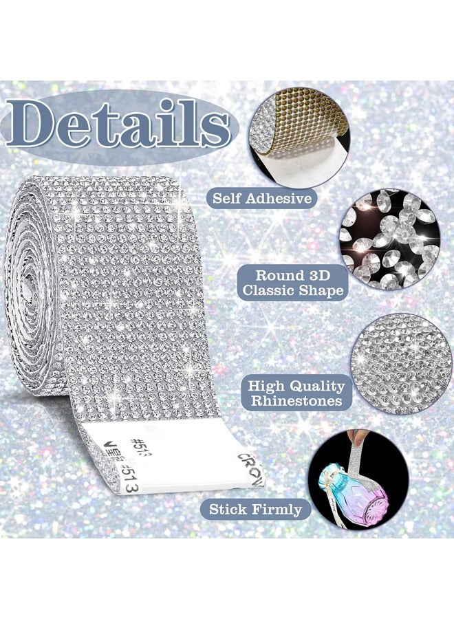 4 لفات من أشرطة أحجار الراين ذاتية اللصق، ملصقات لفافات أشرطة ألماس كريستالية لامعة لتزيين السيارات والحرف اليدوية والزفاف - Image 3