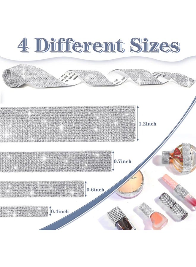 4 لفات من أشرطة أحجار الراين ذاتية اللصق، ملصقات لفافات أشرطة ألماس كريستالية لامعة لتزيين السيارات والحرف اليدوية والزفاف - Image 2
