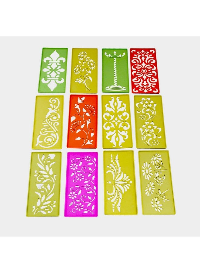 CRAFTAM Different Design Ready to Draw Rangoli Making Stencils, Rangoli Plastic Stencils for Floor Decoration Easy Rangoli stencil for beginners Diwali home decoration Rangoli kit Floor decoration stencils for festivals Indian festival decor (Set of 12, Size 3x7 Inch) - Image 3
