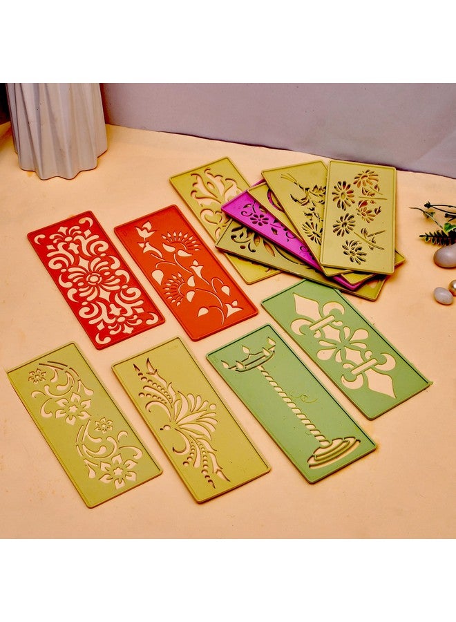 CRAFTAM Different Design Ready to Draw Rangoli Making Stencils, Rangoli Plastic Stencils for Floor Decoration Easy Rangoli stencil for beginners Diwali home decoration Rangoli kit Floor decoration stencils for festivals Indian festival decor (Set of 12, Size 3x7 Inch) - Image 1