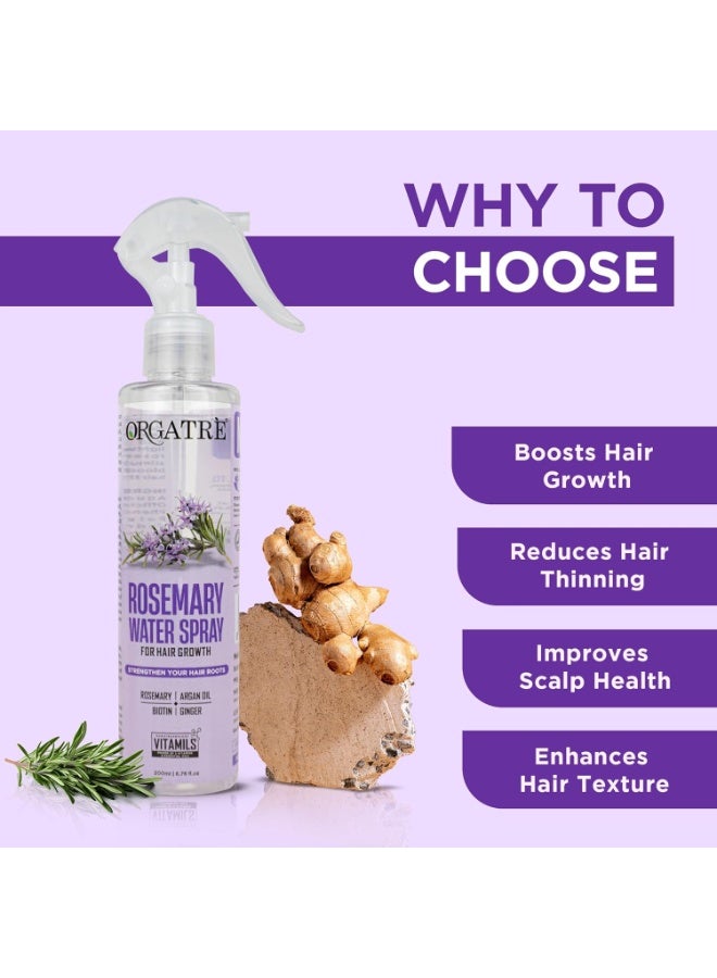 Orgatre Rosemary Water Spray for Hair Growth & Controls Hairfall with BIOTIN | Pure Natural Green Extraction Technologies | Controls Dandruff & Itchiness | Enhances Hair Texture & Shine | Non-Greasy & Fast Absorbing | 200 ml - Image 2