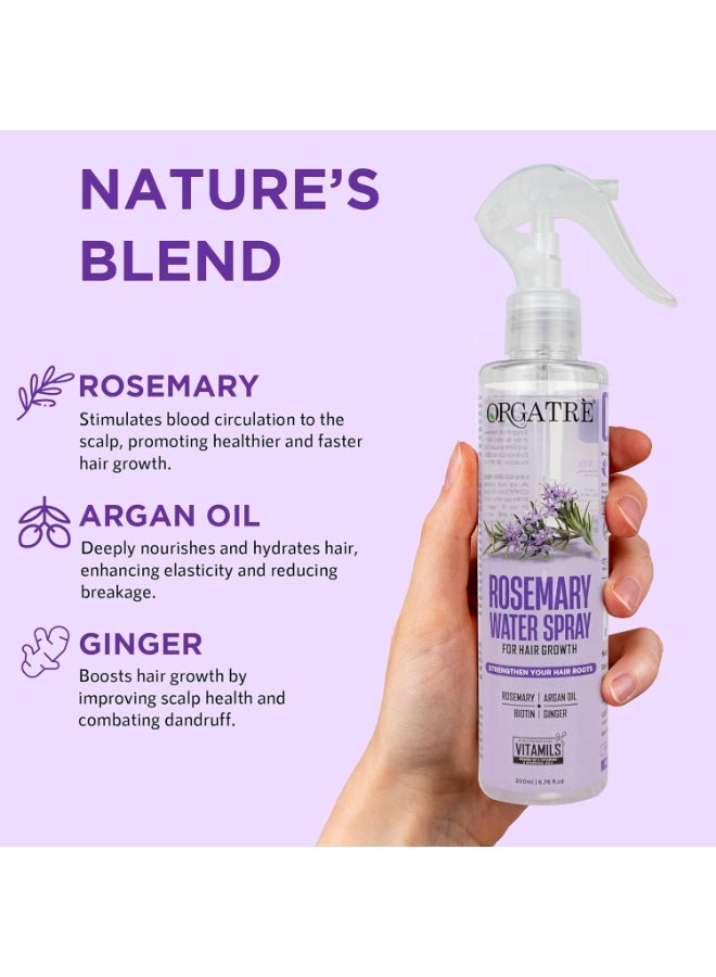 Orgatre Rosemary Water Spray for Hair Growth & Controls Hairfall with BIOTIN | Pure Natural Green Extraction Technologies | Controls Dandruff & Itchiness | Enhances Hair Texture & Shine | Non-Greasy & Fast Absorbing | 200 ml - Image 3