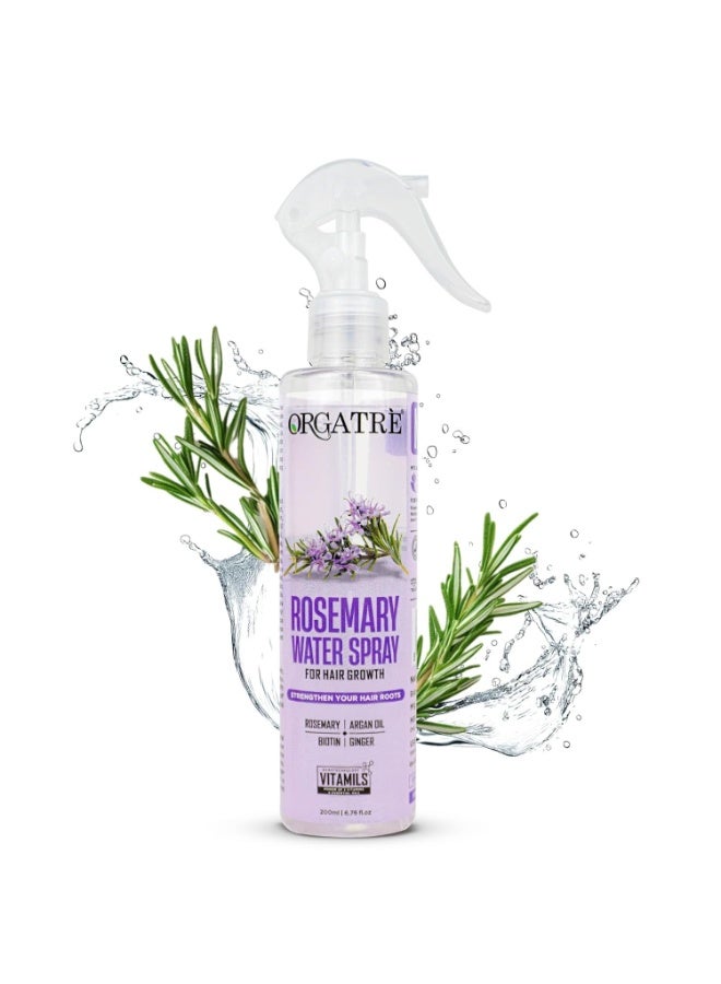 Orgatre Rosemary Water Spray for Hair Growth & Controls Hairfall with BIOTIN | Pure Natural Green Extraction Technologies | Controls Dandruff & Itchiness | Enhances Hair Texture & Shine | Non-Greasy & Fast Absorbing | 200 ml - Image 1