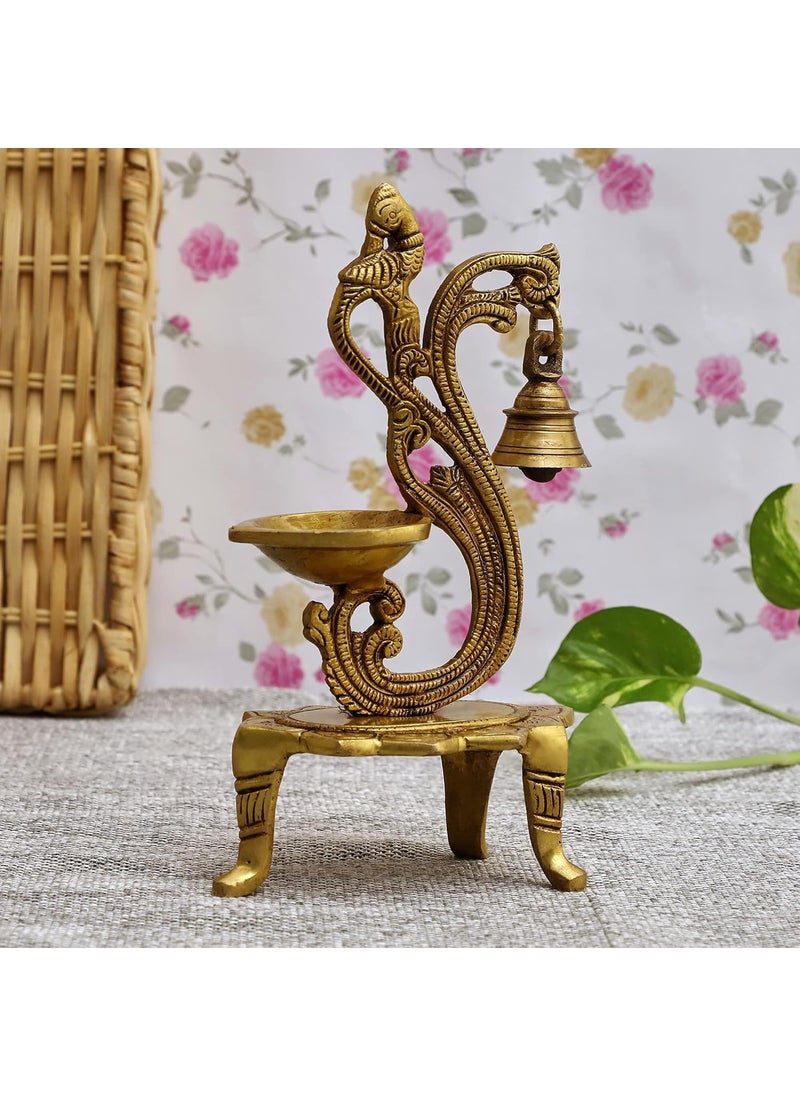 Jaszz Art Jaszz Art Brass Peacock Diya 11 inches and 700g Ethnic Design Handmade Curved Oil Wick Antique Deepak Lamp for Home Decor Temple Puja Office Counter Diwali Decoration Festival Gift Light 