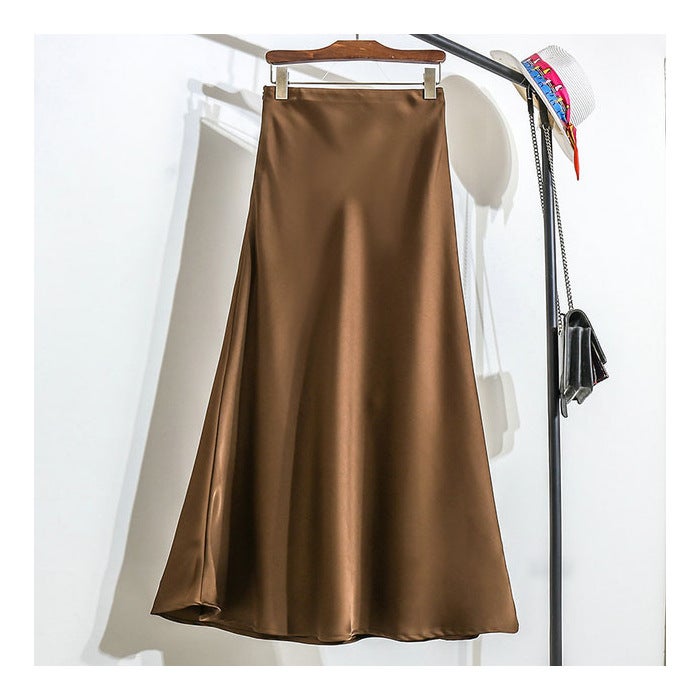 High-Waisted Slimming Long Dress Cracker Khaki French Style Acid-Eaten Silk Skirt For Women Summer New Arrival High-End Feel brown 