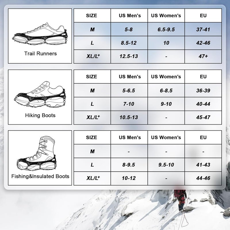 Bitnoo Ice Cleats Traction Snow Grips - 19 Stainless Steel Spikes Crampons for Hiking, Fishing, Walking, Climbing (19 Stainless Steel Spikes, X-Large) - Image 2