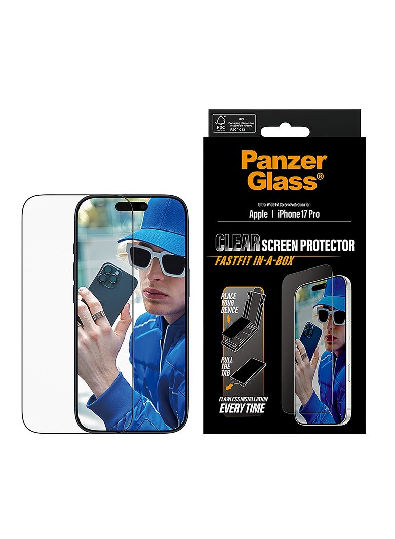 PanzerGlass Screen Protector Black Frame Ultra-Wide Fit iPhone 17 Pro - Clear - Image 1