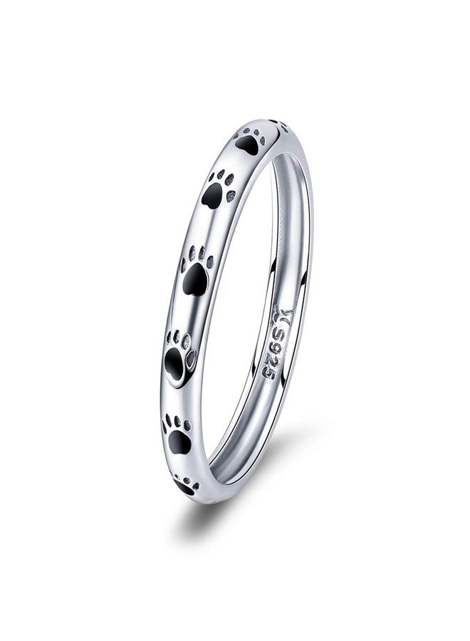BISAER S925 Sterling Silver Puppy Dog Cat Paw Ring, Pet Print Enamel Ring for Women - Image 1