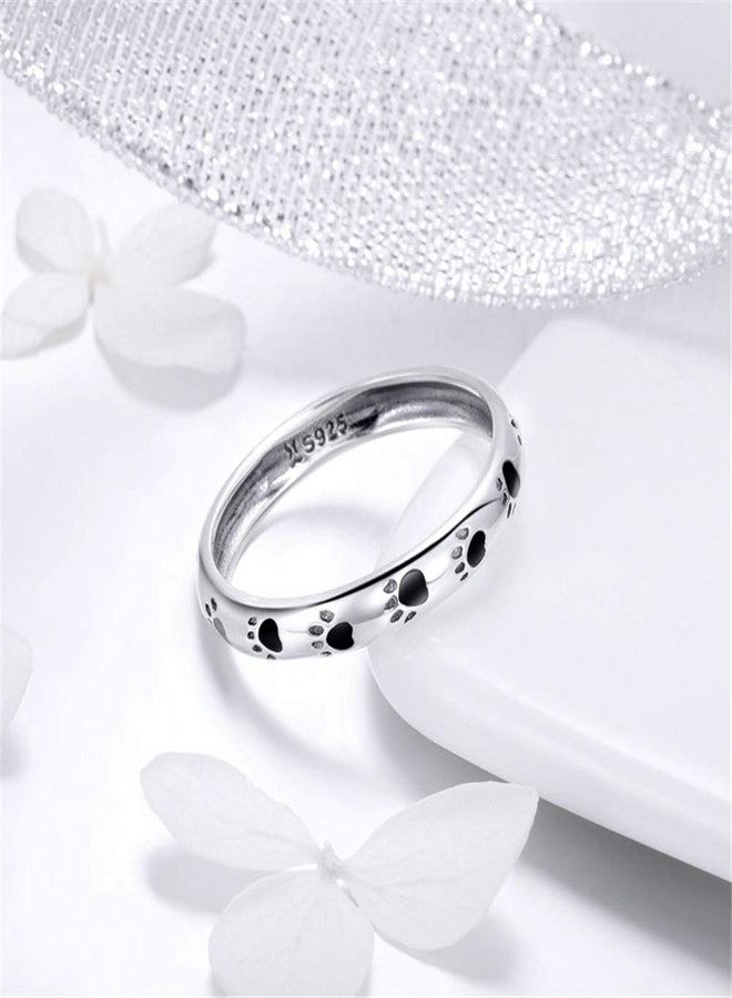 BISAER S925 Sterling Silver Puppy Dog Cat Paw Ring, Pet Print Enamel Ring for Women - Image 5