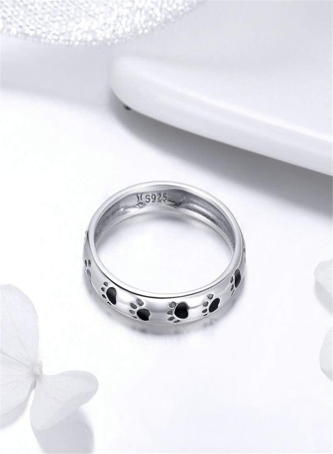 BISAER S925 Sterling Silver Puppy Dog Cat Paw Ring, Pet Print Enamel Ring for Women - Image 4