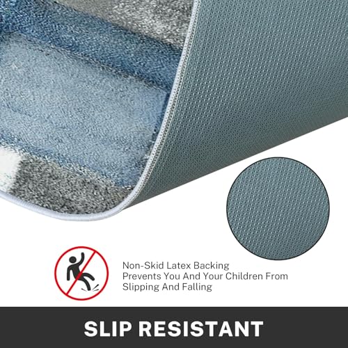 ArtSocket Kitchen Rugs and Mats Non Skid Washable Set of 2, Navy Blue Grey Abstract Runner Rug, Painting Gray Vintage Retro Kitchen Floor Mat Under Sink Mat Throw Rug - Image 5