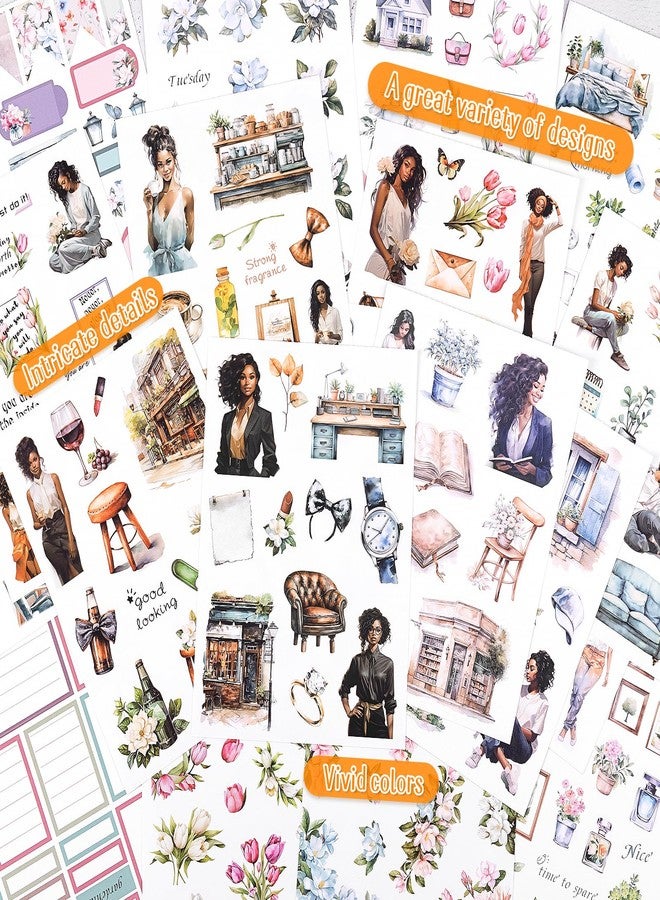 Dizdkizd Pre-Cut Journaling Sticker Book, 20 Sheets - 270 PCS Fashion Colored Women Planner Decals, PET & Paper Scrapbook Sticker Set Bullet Junk Journal Supplies - Image 3