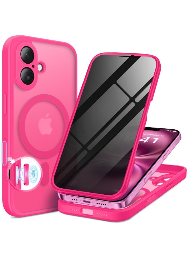 بيرفي جراب مغناطيسي لهاتف iPhone 16، متوافق مع MagSafe، واقي شاشة مدمج للخصوصية وحماية مطورة للكاميرا، جراب هاتف كامل الجسم مضاد للتجسس ومقاوم للصدمات مقاس 16 بوصة، 6.1 بوصة، وردي فاقع - Image 1