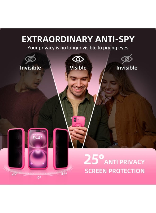 بيرفي جراب مغناطيسي لهاتف iPhone 16، متوافق مع MagSafe، واقي شاشة مدمج للخصوصية وحماية مطورة للكاميرا، جراب هاتف كامل الجسم مضاد للتجسس ومقاوم للصدمات مقاس 16 بوصة، 6.1 بوصة، وردي فاقع - Image 2