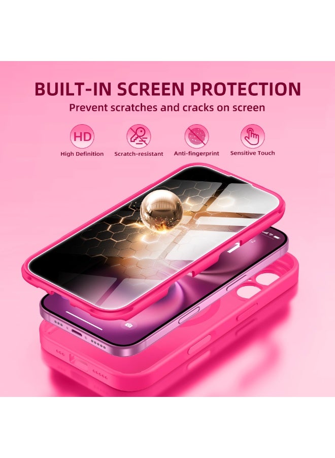 بيرفي جراب مغناطيسي لهاتف iPhone 16، متوافق مع MagSafe، واقي شاشة مدمج للخصوصية وحماية مطورة للكاميرا، جراب هاتف كامل الجسم مضاد للتجسس ومقاوم للصدمات مقاس 16 بوصة، 6.1 بوصة، وردي فاقع - Image 4