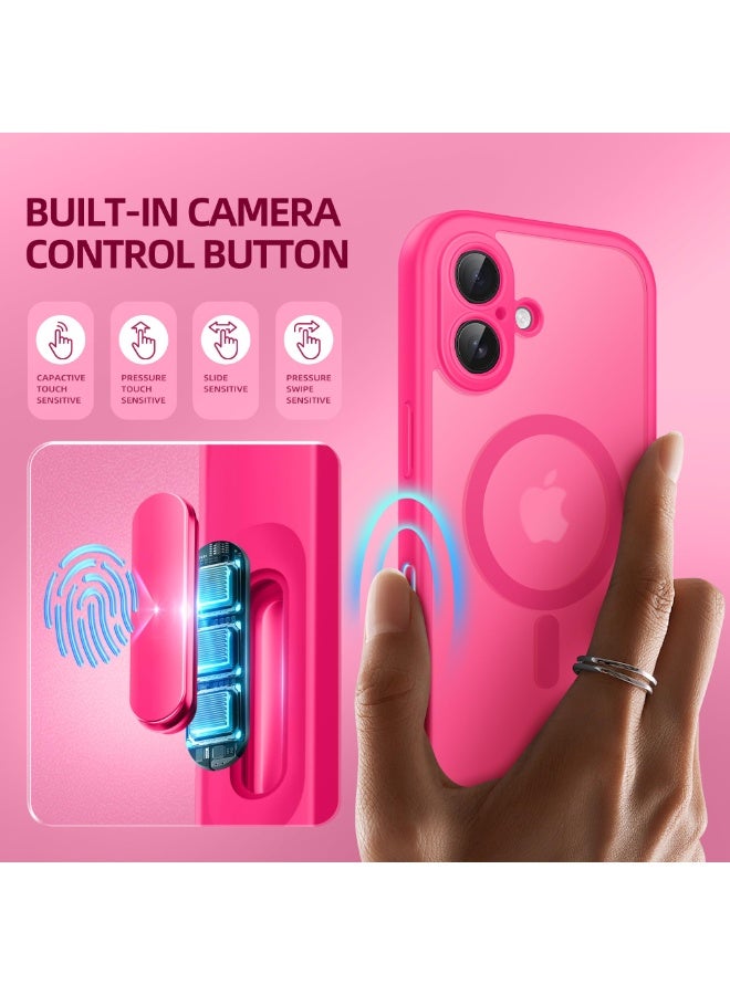 بيرفي جراب مغناطيسي لهاتف iPhone 16، متوافق مع MagSafe، واقي شاشة مدمج للخصوصية وحماية مطورة للكاميرا، جراب هاتف كامل الجسم مضاد للتجسس ومقاوم للصدمات مقاس 16 بوصة، 6.1 بوصة، وردي فاقع - Image 3