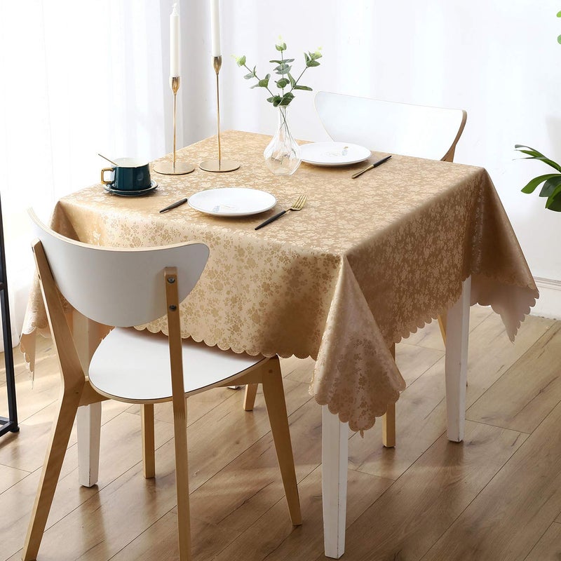 Smiry Square Table Cloth Waterproof Heavy Duty Vinyl Tablecloths Wipeable Washable Table Cover for Kitchen and Dining Room Brown 54 X 54