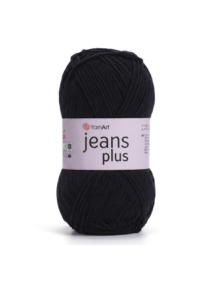 YarnArt Jeans Plus Cotton-Acrylic Blend Yarn, Black (Color 53), 100g, 160m - Image 1
