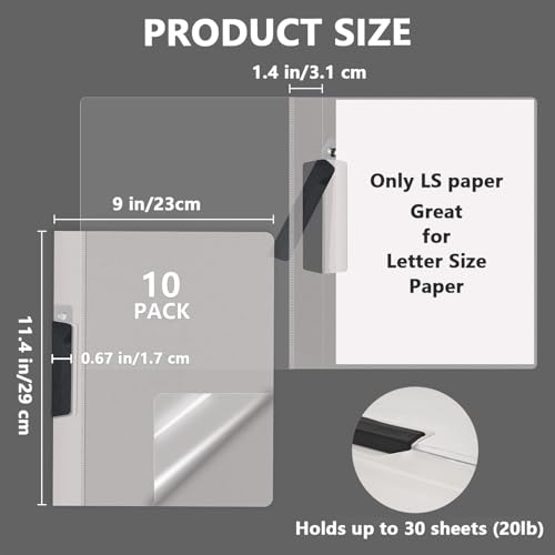 TOTiyea 10 Pack Clear Report Covers with Swing Clip, File Folder with Swing Clip, 30 Sheets Capacity, Slide Locking Report Covers, Letter Size, Clear - Image 2