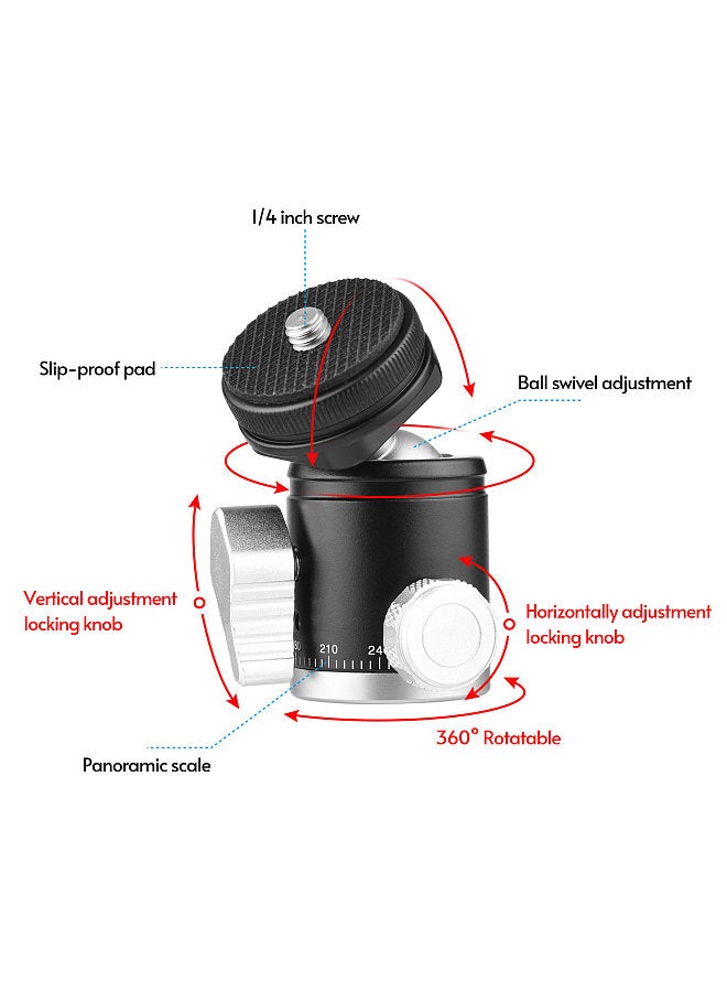 2-in-1 1/4 Screw Cold Shoe Mount Ball Head Dual Use Mini Ball Head 360° Rotatable Aluminum Alloy Ball Head for Camera Phone Holder Tripod  - Image 2