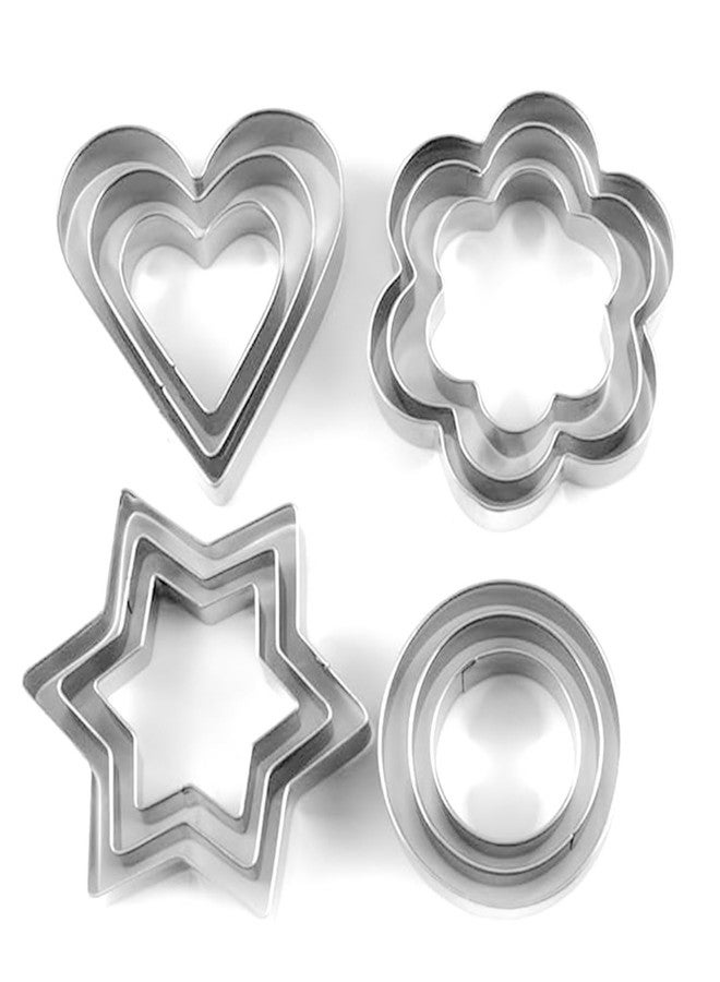 JAY EMPIRE Cookie Cutters Set 12PCS- Flower, Circle, Heart and Star Shape Biscuit Cutter Set Baking Stainless Steel Metal Molds, Vegetable Shape Cutters for Kitchen, Baking, Halloween and Christmas - Image 1
