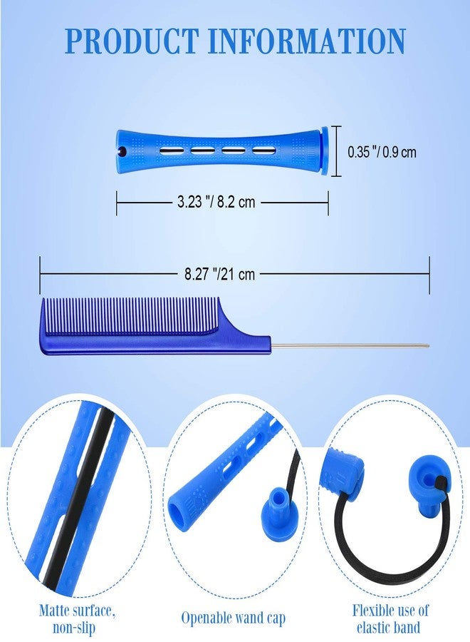 WILLBOND 96 Pcs Hair Perm Rods Plastic Cold Wave Perming Rod for Short Long Hair Curlers Heatless Roller with 2 Steel Pintail Rat Tail Comb for Hairdressing Styling Tool(0.35 Inch/ 0.9 cm,Blue) - Image 2