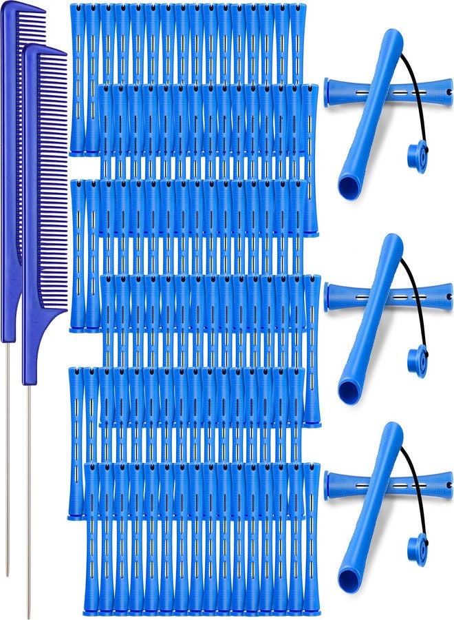 WILLBOND 96 Pcs Hair Perm Rods Plastic Cold Wave Perming Rod for Short Long Hair Curlers Heatless Roller with 2 Steel Pintail Rat Tail Comb for Hairdressing Styling Tool(0.35 Inch/ 0.9 cm,Blue) - Image 1