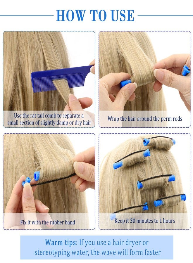 WILLBOND 96 Pcs Hair Perm Rods Plastic Cold Wave Perming Rod for Short Long Hair Curlers Heatless Roller with 2 Steel Pintail Rat Tail Comb for Hairdressing Styling Tool(0.35 Inch/ 0.9 cm,Blue) - Image 3